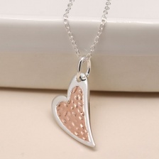 Sterling Silver and Rose Gold Textured Heart Necklace by Peace of Mind